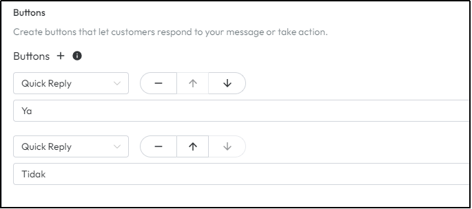 Quick Reply Button Structure of Message Template